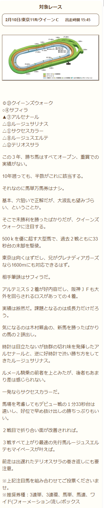 的中ファーム 無料予想買い目①